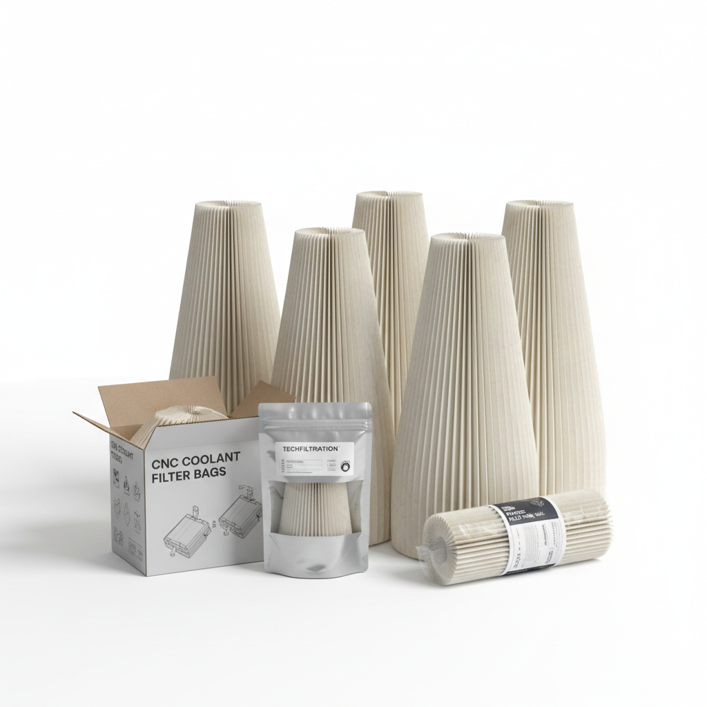 Pleated paper coolant filtration bags for CNC machine tool sumps